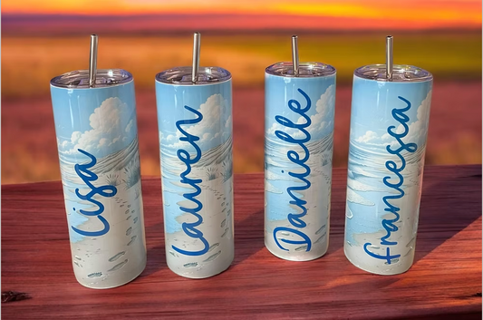 20 oz Skinny Tumbler Footprints in the Sand