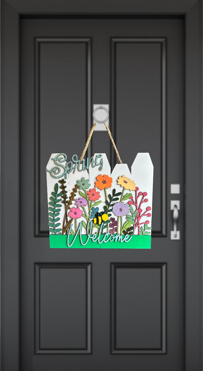 Spring Welcome fence sign