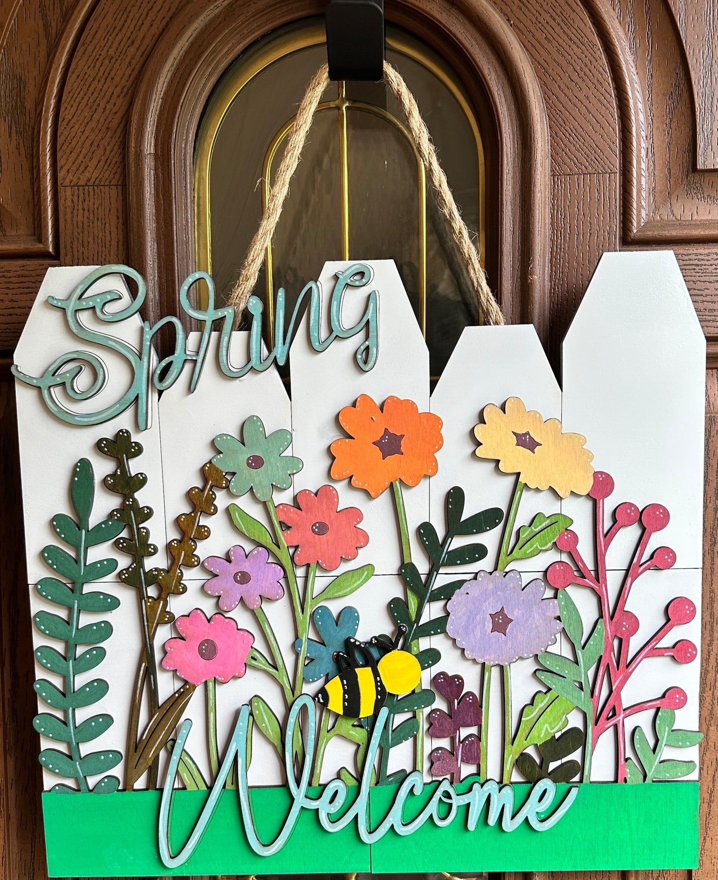 Spring Welcome fence sign
