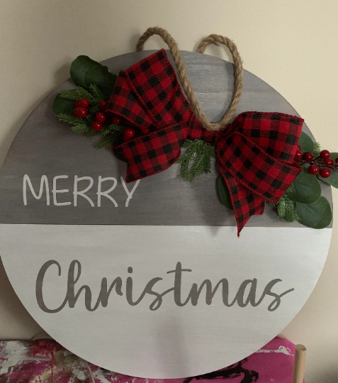 Merry Christmas door hanger Grey and white