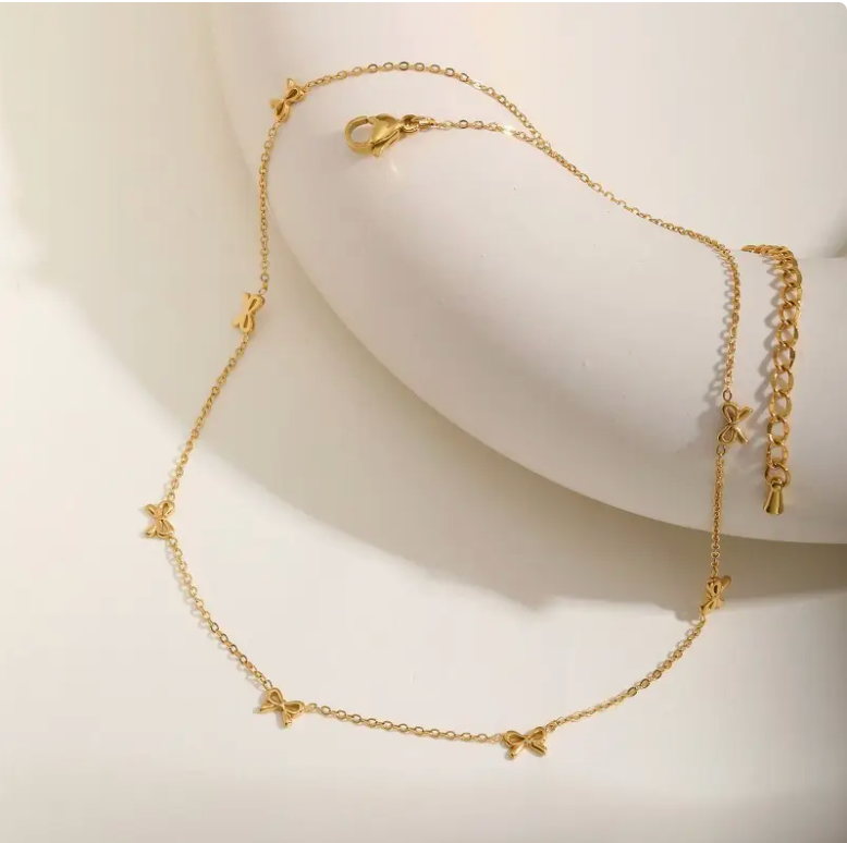 18K Stainless Steel Tarnish Free Bow Necklace