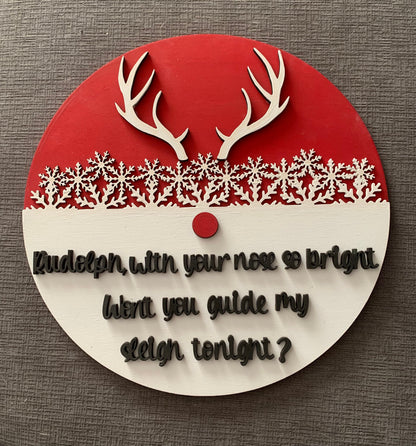 Rudolf Antler and Red Nose Door Hanger SVG File (Digital Download)