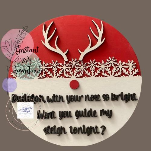 Rudolf Antler and Red Nose Door Hanger SVG File (Digital Download)