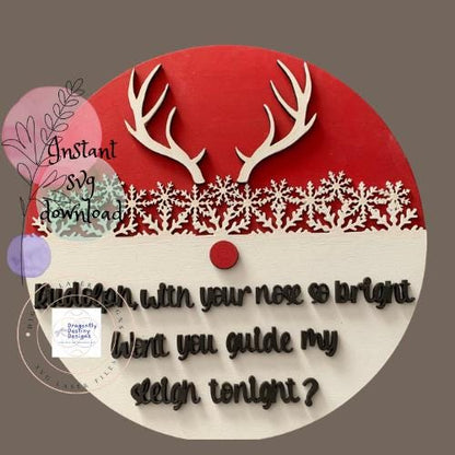 Rudolf Antler and Red Nose Door Hanger SVG File (Digital Download)