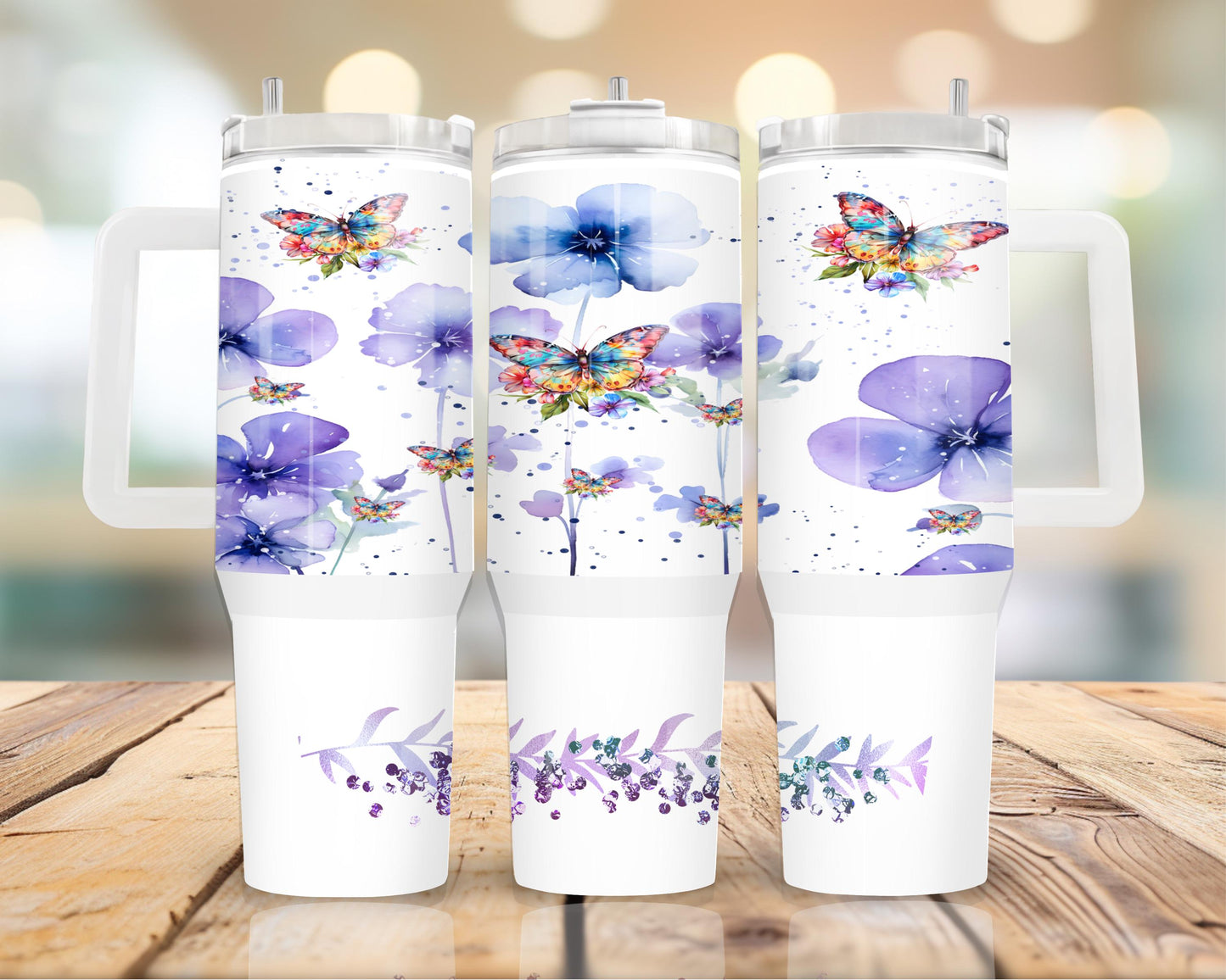 Purple flowers and butterfly 40 oz tumbler Sublimation wrap (Digital Download)