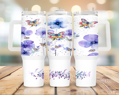 Purple flowers and butterfly 40 oz tumbler Sublimation wrap (Digital Download)