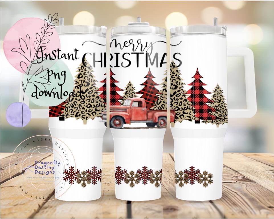 Merry Christmas Red Truck 40 oz tumbler Sublimation wrap