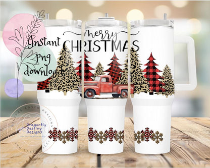 Merry Christmas Red Truck 40 oz tumbler Sublimation wrap