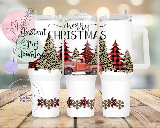 Merry Christmas Red Truck 40 oz tumbler Sublimation wrap