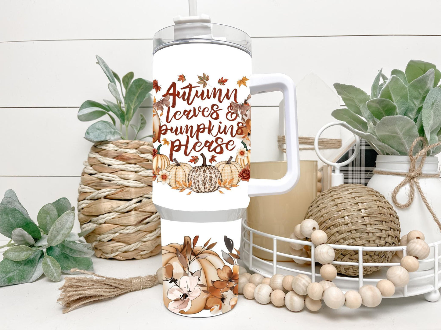 Autumn Leaves and Pumpkin Please 40 oz tumbler Sublimation wrap (Digital Download)