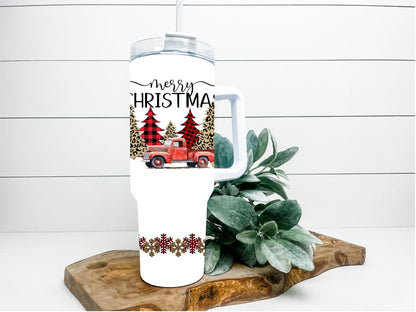 Merry Christmas Red Truck 40 oz tumbler Sublimation wrap
