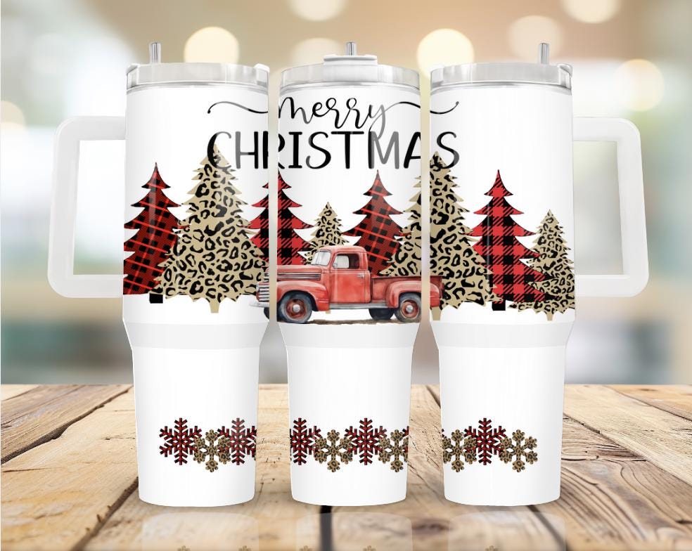 Merry Christmas Red Truck 40 oz tumbler Sublimation wrap