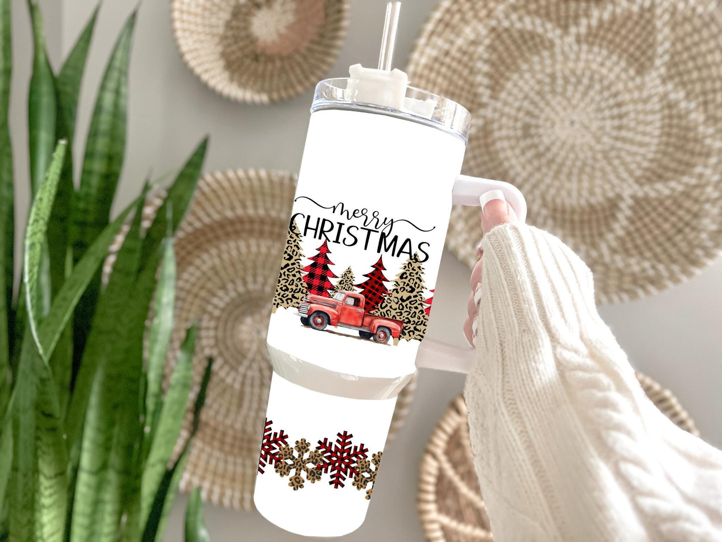 Merry Christmas Red Truck 40 oz tumbler Sublimation wrap