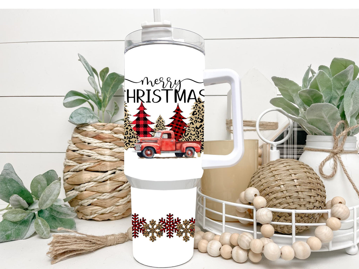 Merry Christmas Red Truck 40 oz tumbler Sublimation wrap