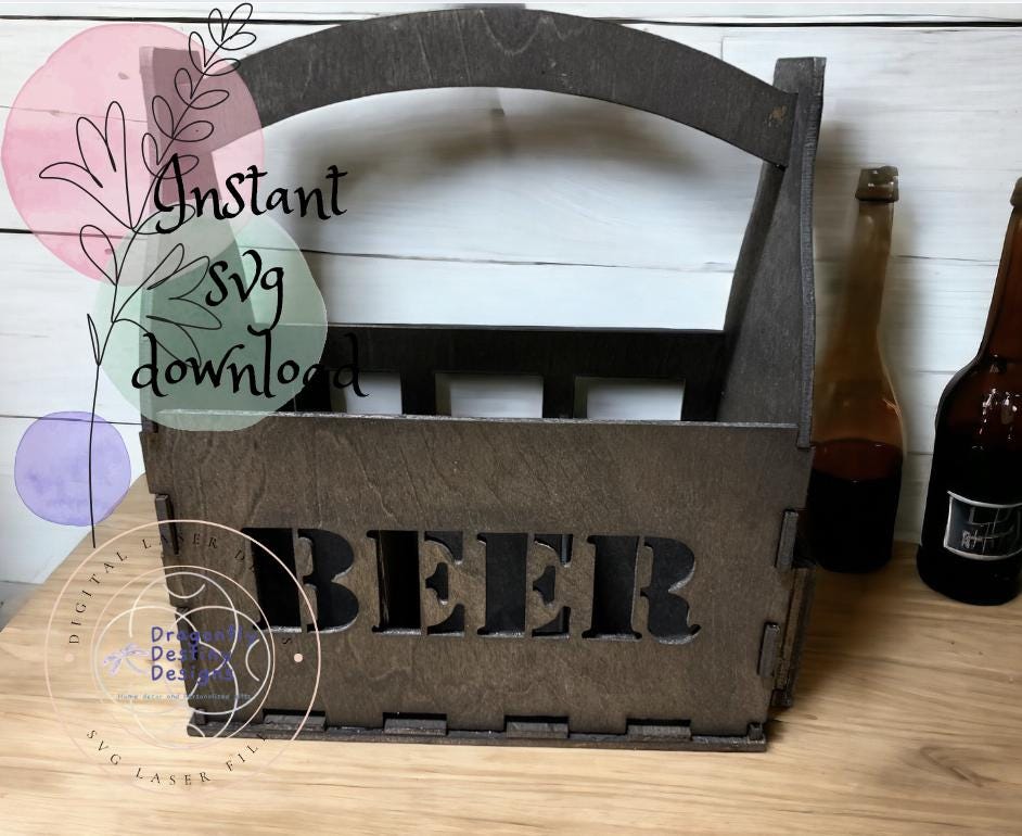 Beer Caddy with Bottle Opener and Cap Holder SVG File (Digital Download)