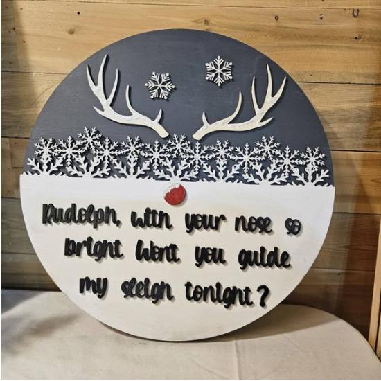 Rudolf Antler and Red Nose Door Hanger SVG File (Digital Download)