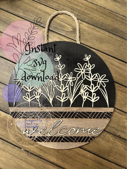 Welcome Geometric Sign with Wild Flowers SVG File (Digital Download)
