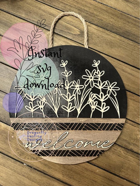 Welcome Geometric Sign with Wild Flowers SVG File (Digital Download)