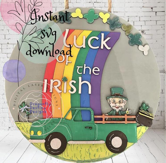 Luck of the Irish with Leprechaun and Green Truck SVG File (Digital Download)