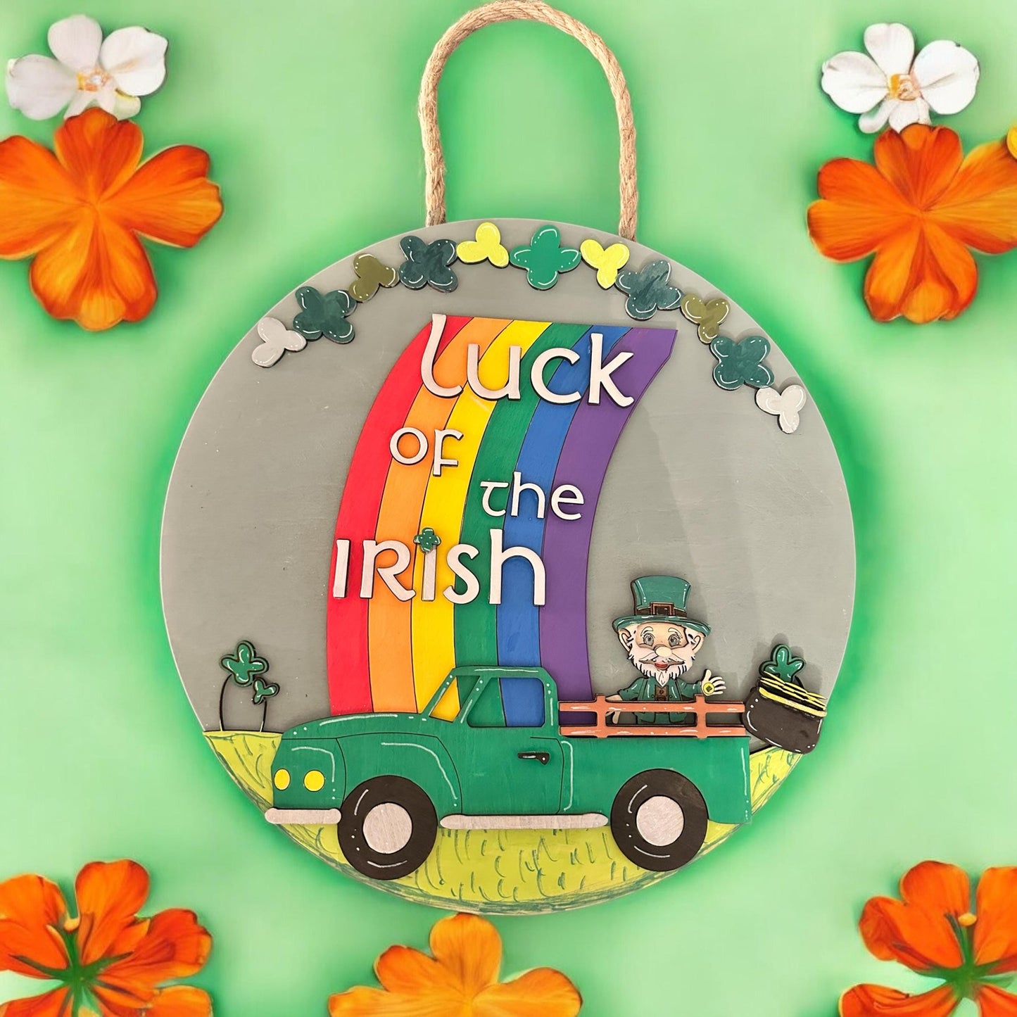 Luck of the Irish with Leprechaun and Green Truck SVG File (Digital Download)