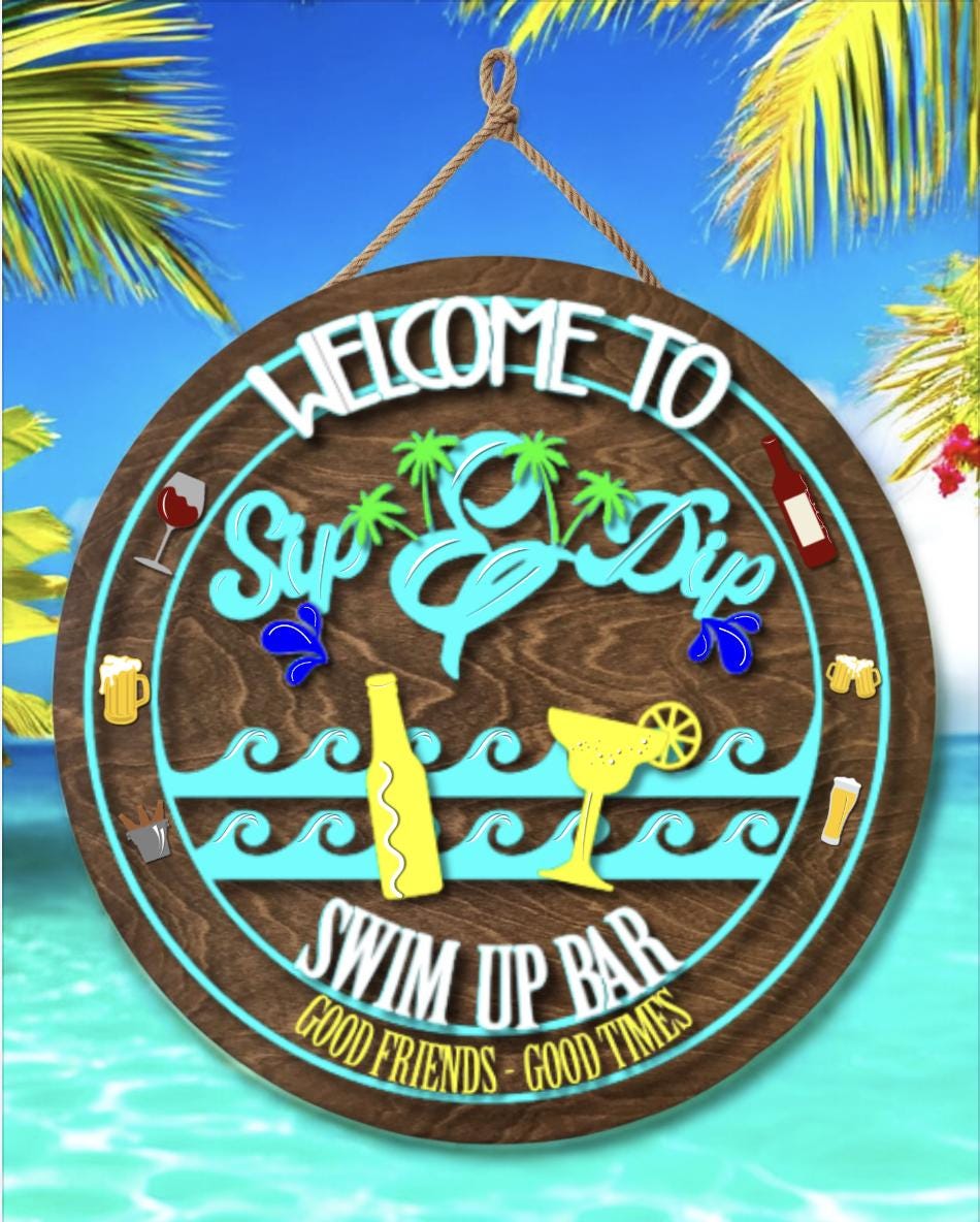 Sip and Dip | Hot Tub Bar Sign, Poolside Decor SVG File (Digital Download)
