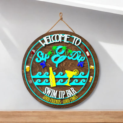 Sip and Dip | Hot Tub Bar Sign, Poolside Decor SVG File (Digital Download)