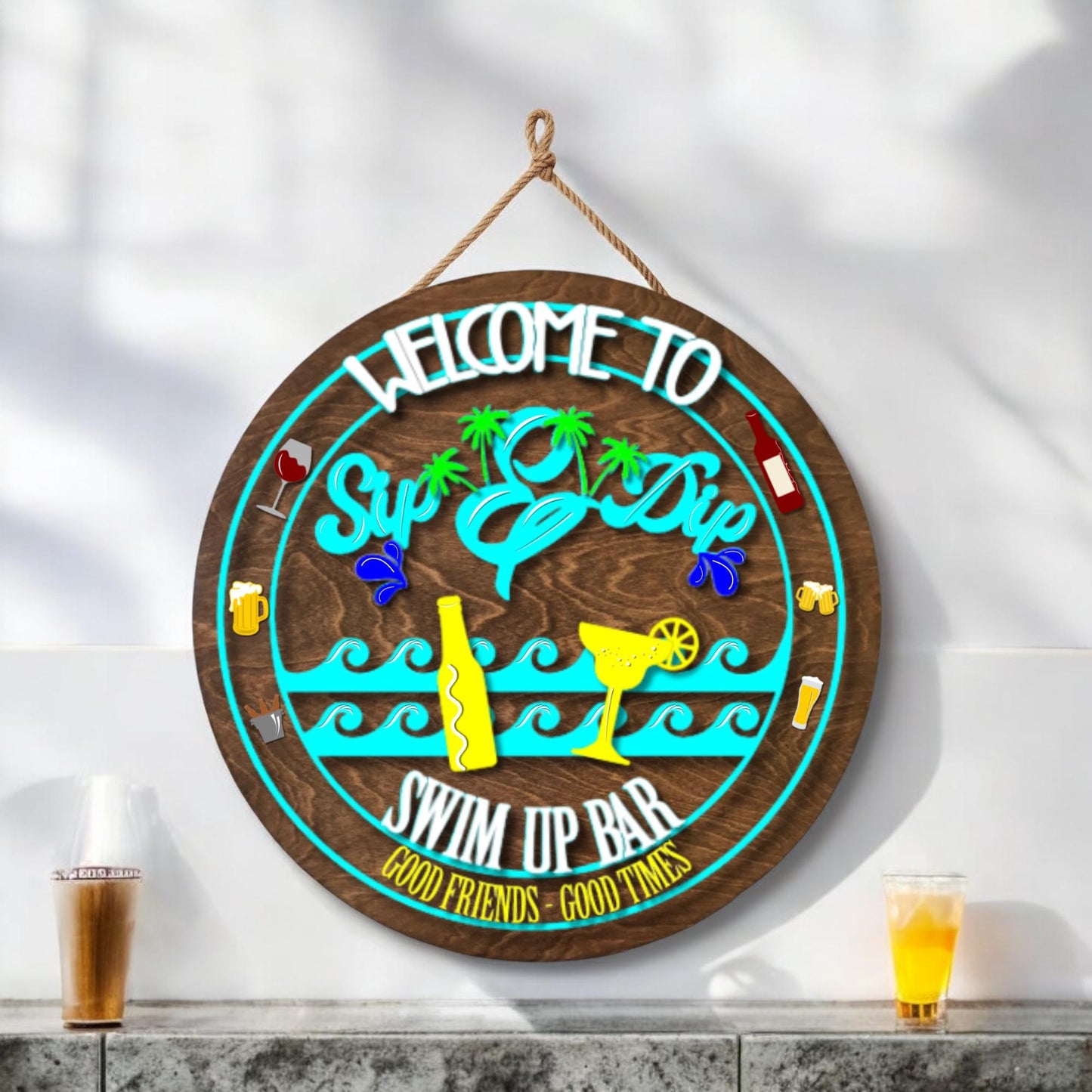 Sip and Dip | Hot Tub Bar Sign, Poolside Decor SVG File (Digital Download)