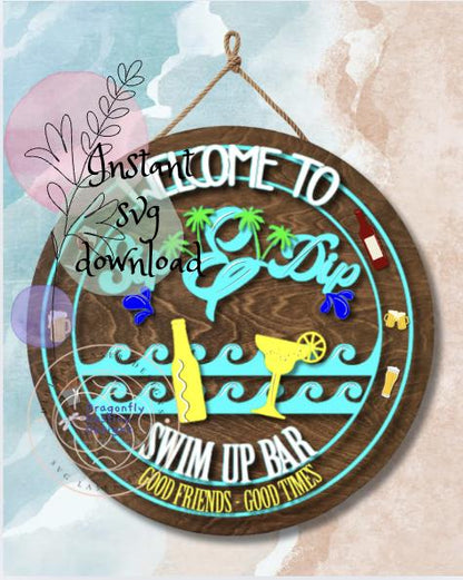 Sip and Dip | Hot Tub Bar Sign, Poolside Decor SVG File (Digital Download)