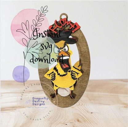 F-Caw-F Angry Chicken Ornament SVG File (Digital Download)