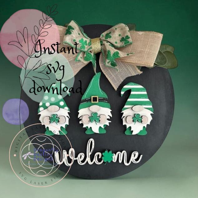 Green St. Pat's Gnomes Round Sign SVG File (Digital Download)