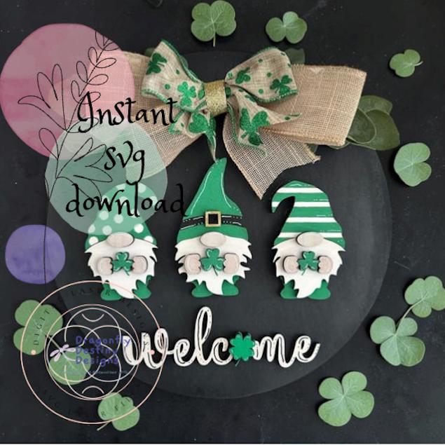 Green St. Pat's Gnomes Round Sign SVG File (Digital Download)