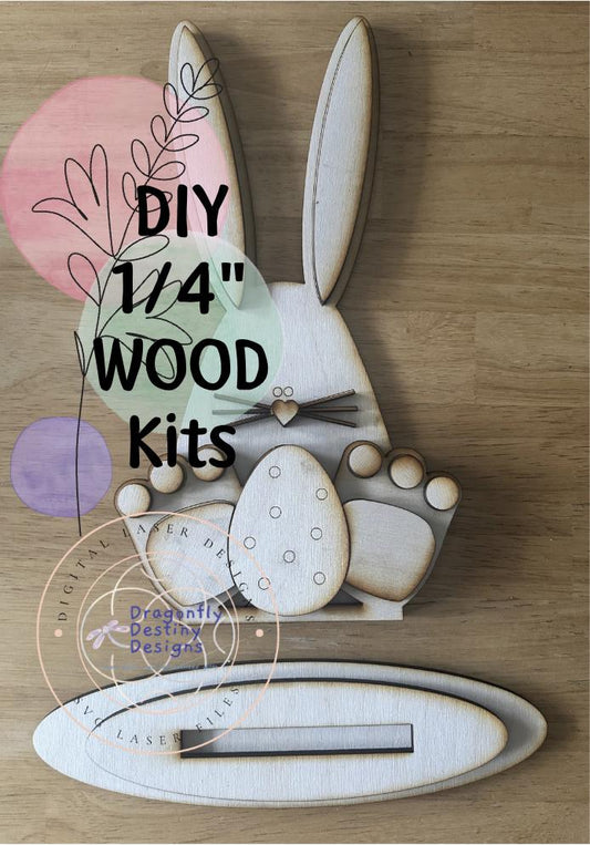 Bunny Rustica DIY Wood Kit, Farmhouse Easter Craft Decor, Kid-Friendly Assembly (14x7 inches)