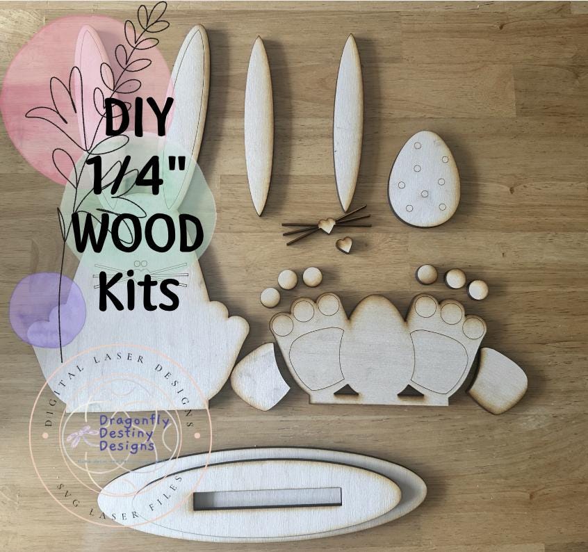 Bunny Rustica DIY Wood Kit, Farmhouse Easter Craft Decor, Kid-Friendly Assembly (14x7 inches)