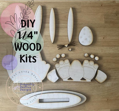 Bunny Rustica DIY Wood Kit, Farmhouse Easter Craft Decor, Kid-Friendly Assembly (14x7 inches)