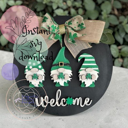 Green St. Pat's Gnomes Round Sign SVG File (Digital Download)