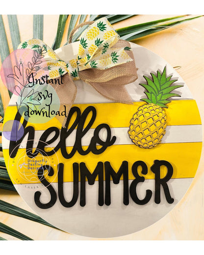 Hello Summer with Pineapple SVG File (Digital Download)