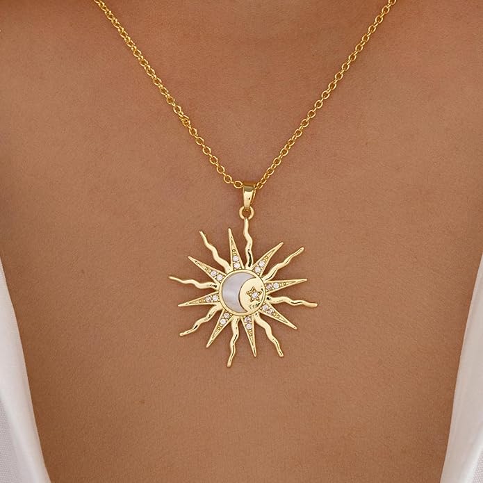 Sun and Moon Gold Plated Necklace