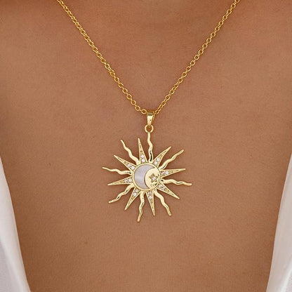 Sun and Moon Gold Plated Necklace