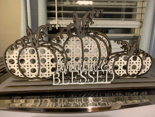 Thankful & Blessed Farmhouse Style Pumpkins with a Rattan Pattern